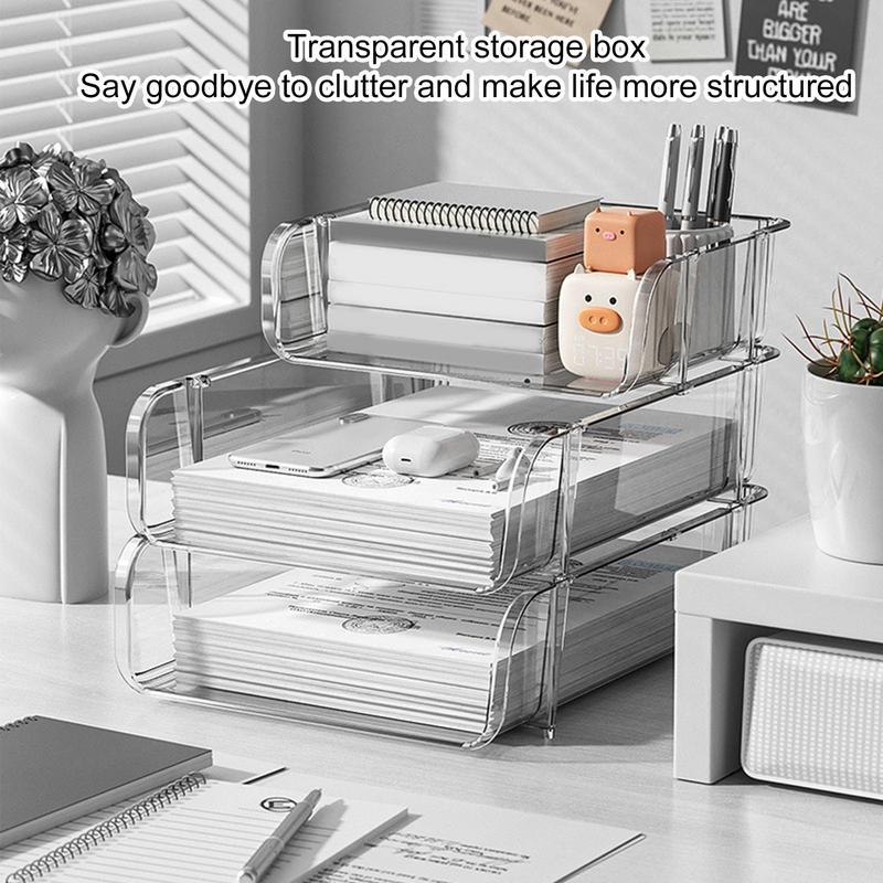 Office Furniture Filing Cabinets - กล่องจัดระเบียบเอกสารบนโต๊ะทำงาน กล่องเก็บเอกสารขนาด A4 แบบซ้อนกันได้ พร้อมที่ใส่ปากกาและที่เก็บเอกสาร