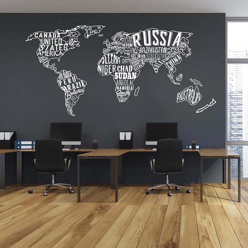 Office Furniture World - แผนที่โลกขนาดใหญ่ Collage สติ๊กเกอร์ติดผนังห้องเรียนสํานักงาน World แผนที่ Earth