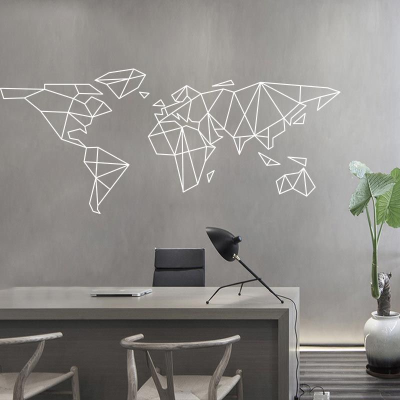 Office Furniture World - สติ๊กเกอร์ติดผนังลายแผนที่โลกทรงเรขาคณิต ของตกแต่งห้องนอน สติ๊กเกอร์ตกแต่งบ้าน ห้องนั่งเล่น อุปกรณ์ตกแต่งสำนักงาน ร้านกาแฟ