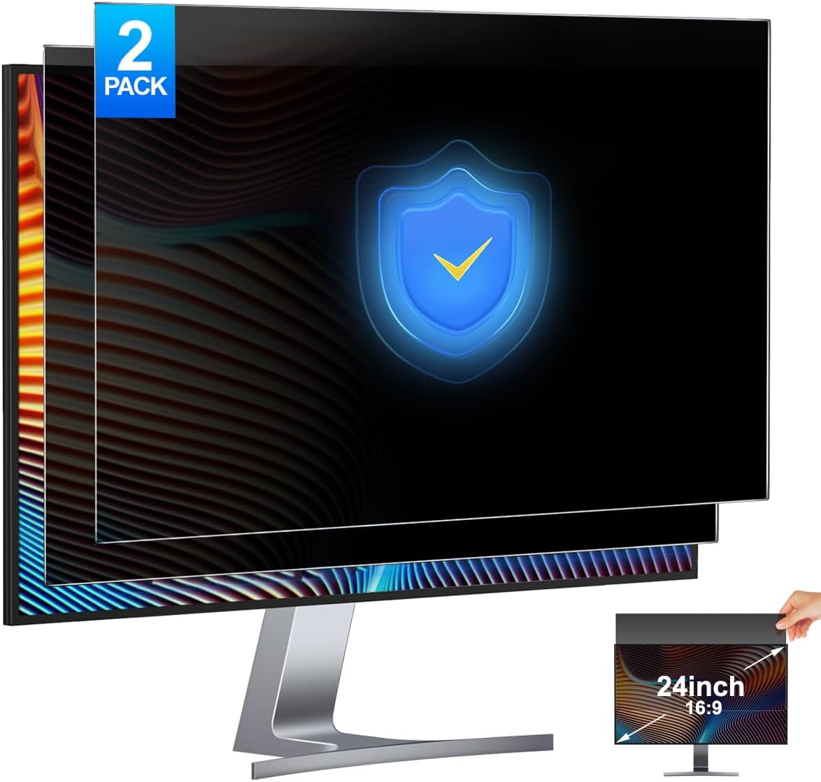 Monitor Privacy Filter - 2 แพ็ค 24 นิ้วคอมพิวเตอร์หน้าจอความเป็นส่วนตัวตัวกรองตัวป้องกันแสงสะท้อนป้องกันสายลับฟิล์มสำหรับจอภาพแบบไวด์สกรีนพร้อมอัตราส่วน 16:9