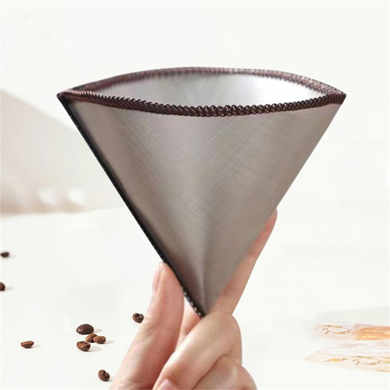 Paper Basket Mesh - ถุงกรองกาแฟทรงกรวยแบบใช้ซ้ำได้ สแตนเลสตาข่ายละเอียดพิเศษ แบบพกพา ไม่ใช้กระดาษ เหมาะสำหรับการเดินทางและตั้งแคมป์