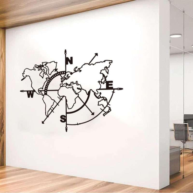 Office Furniture World - ขนาดใหญ่ World แผนที่เข็มทิศสติ๊กเกอร์ติดผนังห้องเรียนสำนักงาน World แผนที่ Earth