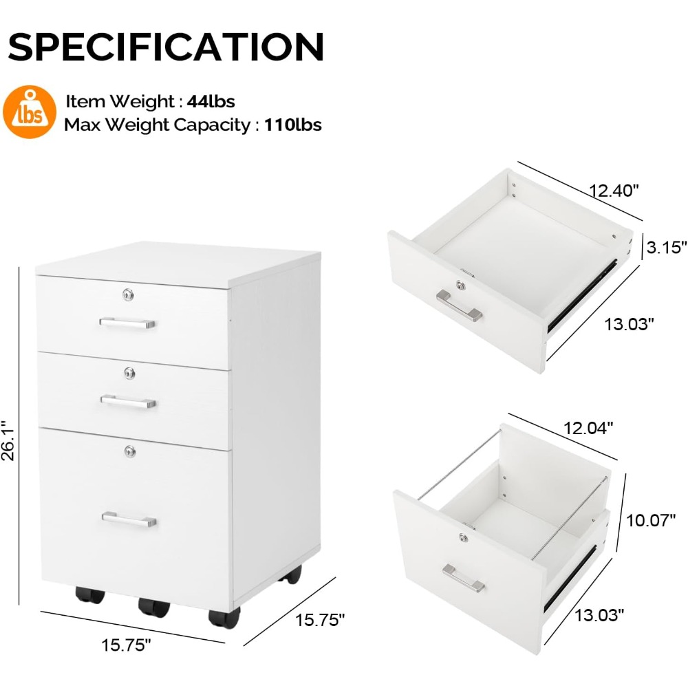 Office Furniture Filing Cabinets - ขาตั้งเครื่องพิมพ์แบบเคลื่อนที่, ที่จัดเก็บเอกสารใต้โต๊ะ, ตู้เก็บเอกสาร 3 ลิ้นชักพร้อมกุญแจล็อค, ตู้เก็บเอกสารแบบมีล้อเลื่อนสำหรับโฮมออฟฟิศ