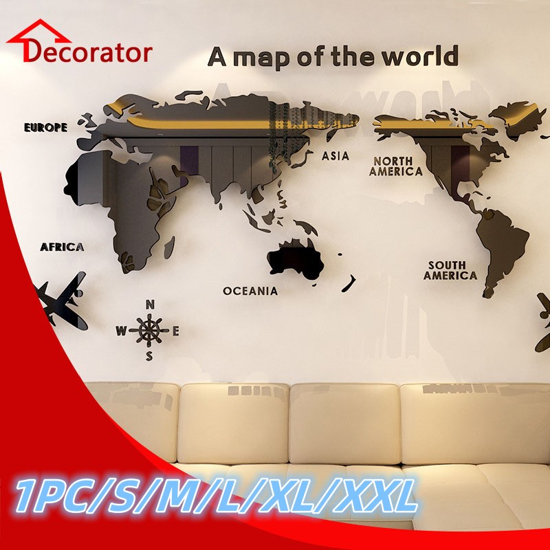 Office Furniture World - แผนที่โลกแบบนอร์ดิกอะคริลิค3มิติรูปลอกติดผนังสำนักงานห้องนั่งเล่นโซฟาตกแต่งผนังพื้นหลัง